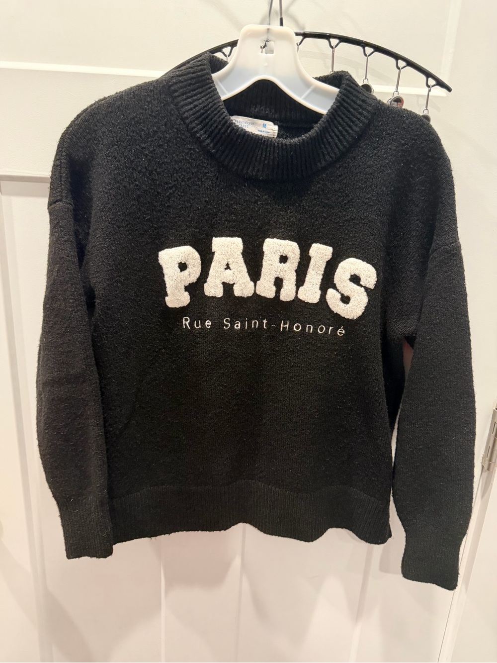 Primark Paris Rue Saint Honoré Black Knit Sweater Textured Letters M
